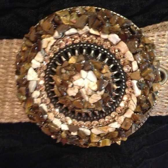 Tan belt with brown stones and gold rhinestones - Picture 2 of 3